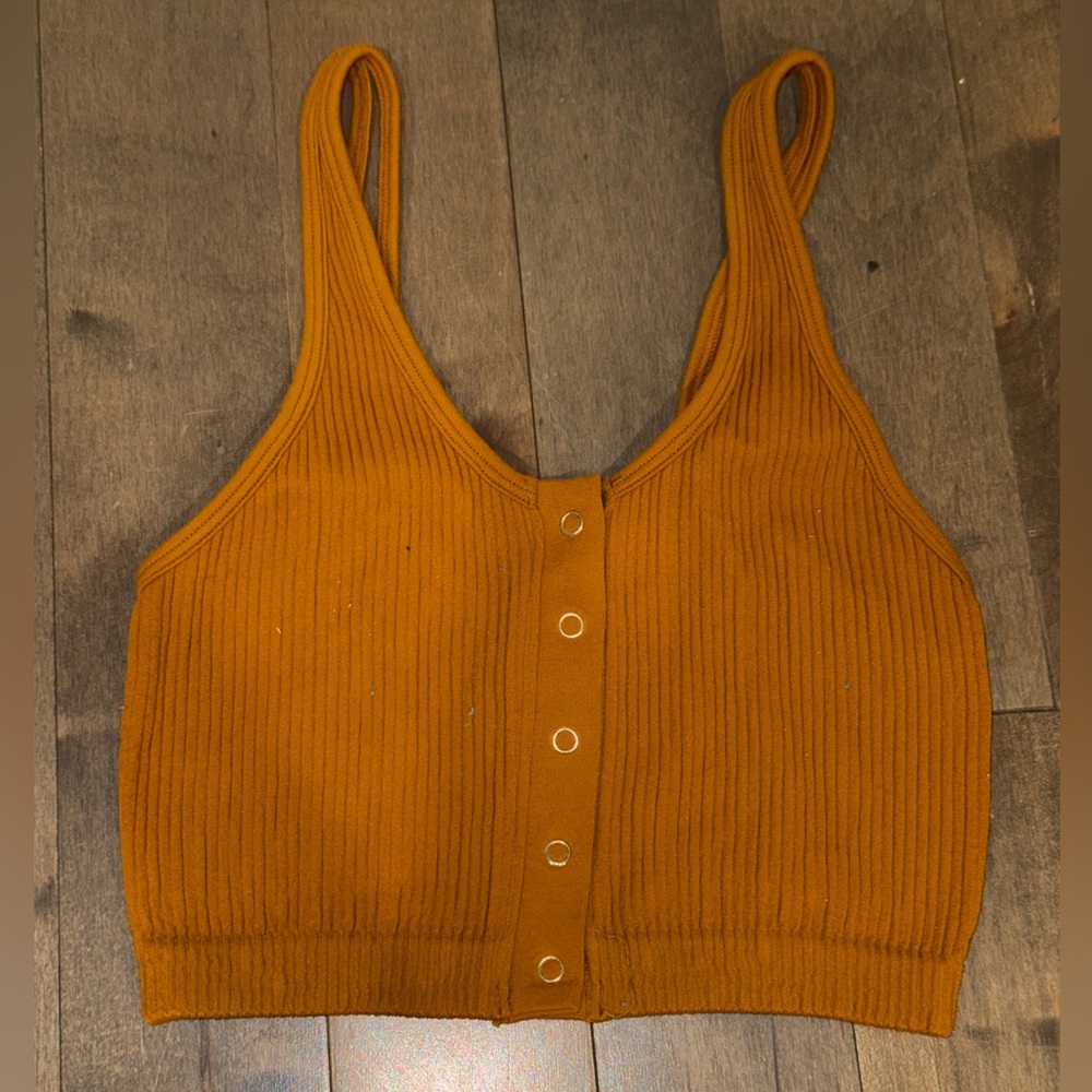 Aerie Ribbed Snap-Front Cropped Tank - Mustard Gold